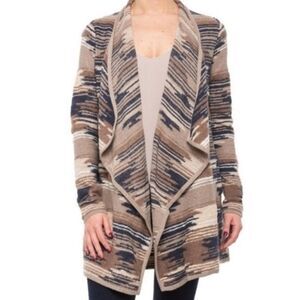 Lucky Brand Southwestern Open Shawl Cardigan Sweater Beige Cream Tan S